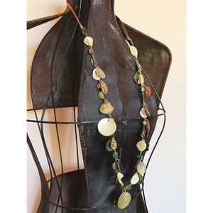 Long Opal Shell Necklace with Silver Accents